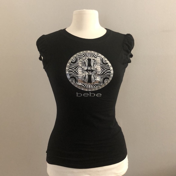 Bebe Rhinestone tee. Size Small. Color black - Picture 3 of 9